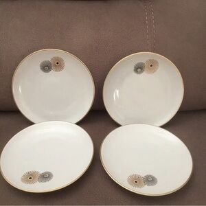 Hutschenreuther 4 Plates 6” Hohenberg Germany Gold Atomic Sunburst Rare